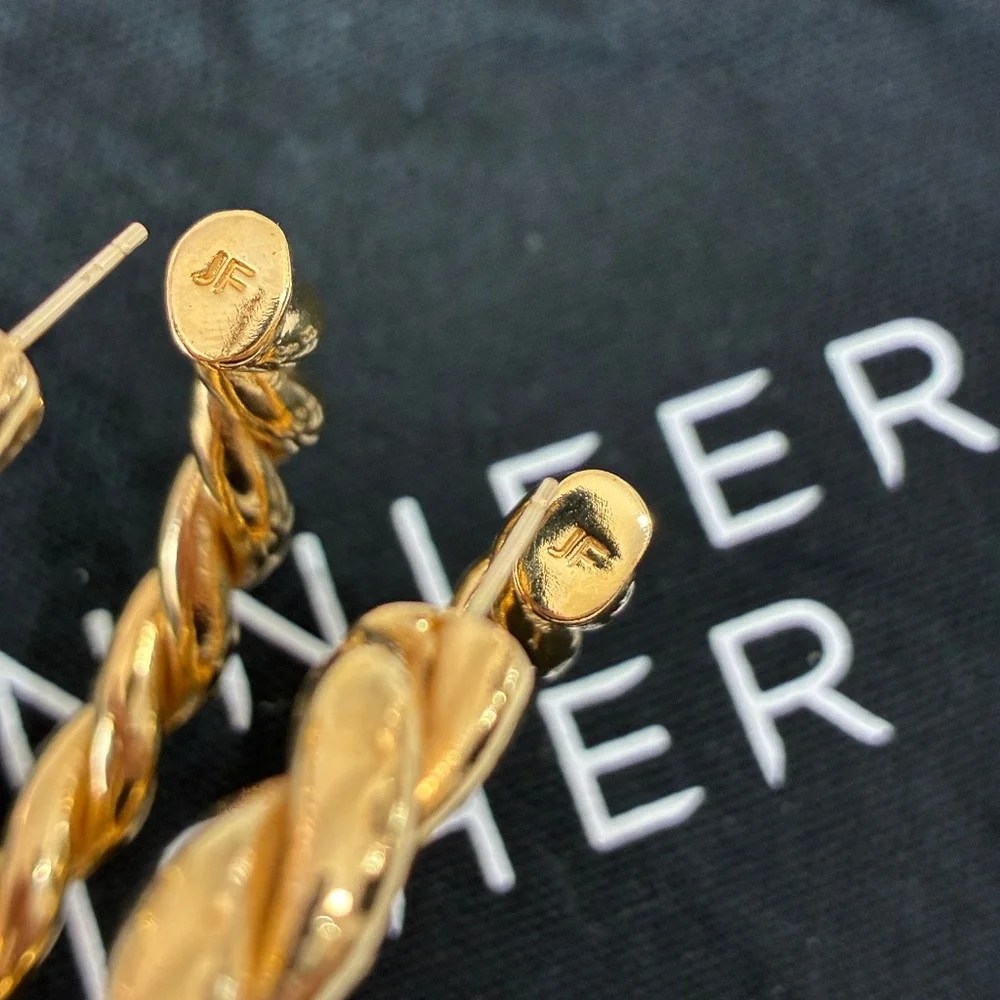 Jennifer Fisher 2.5" Twisted Lilly Hoops Earrings 14K Gold Posts Plated Brass - Picture 9 of 13